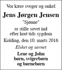 Dødsannoncen for Jens Jørgen Jensen - Kolding