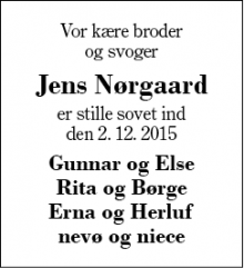 Dødsannoncen for Jens Nørgaard - Herning