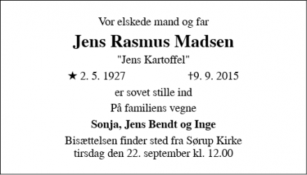 Dødsannoncen for Jens Rasmus Madsen - Svendborg