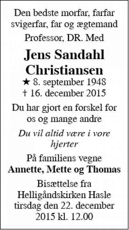 Dødsannoncen for Jens Sandahl Christiansen - Aarhus