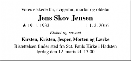 Dødsannoncen for Jens Skov Jensen - Århus