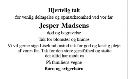 Dødsannoncen for Jesper Madsen - Herning