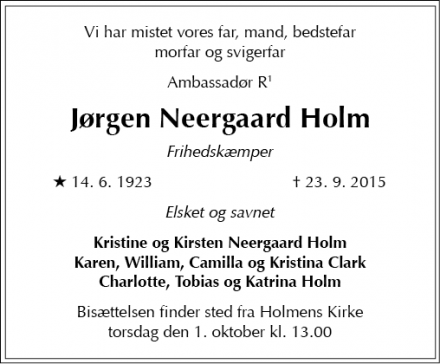 Dødsannoncen for Jesper Neergaard Holm - Frederiksberg