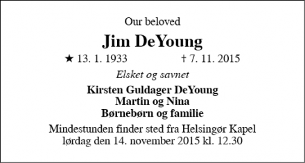 Dødsannoncen for Jim DeYoung - Helsingør