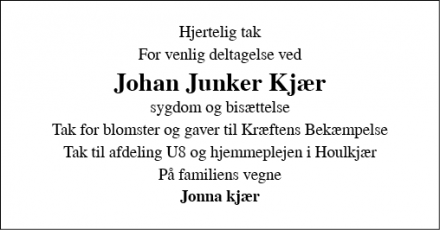 Dødsannoncen for Johan Junker Kjær - Viborg