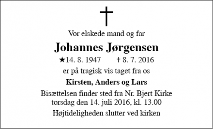 Dødsannoncen for Johannes Jørgensen - Kolding