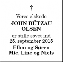 Dødsannoncen for John Bützau Olsen 2 af 2 - Aalborg