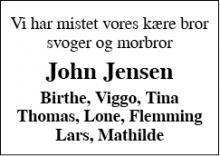 Dødsannoncen for John Jensen  - Tim