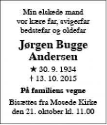 Dødsannoncen for Jørgen Bugge Andersen - Greve