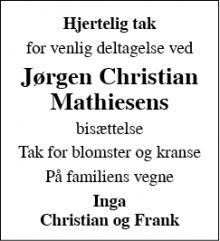 Dødsannoncen for Jørgen Christian Mathiesen - Skødstrup