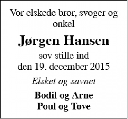 Dødsannoncen for Jørgen Hansen - Rødding