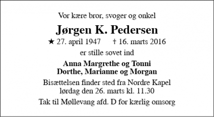 Dødsannoncen for Jørgen K. Pedersen - Randers