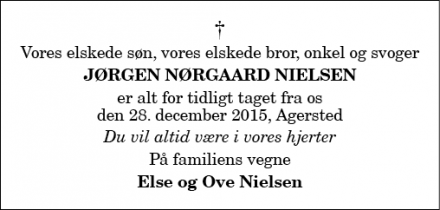 Dødsannoncen for Jørgen Nørgaard Nielsen - Agersted