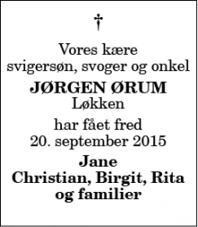 Dødsannoncen for Jørgen Ørum - Løkken
