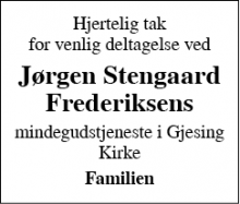 Dødsannoncen for Jørgen Stengaard Frederiksen - Esbjerg