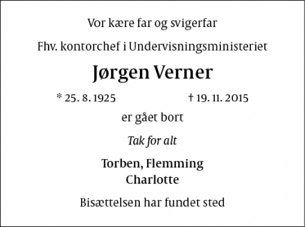 Dødsannoncen for Jørgen Verner - Rødovre