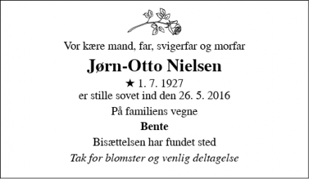 Dødsannoncen for Jørn-Otto Nielsen - Roskilde