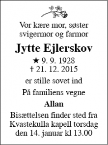 Dødsannoncen for Jytte Ejlerskov - Gøteborg
