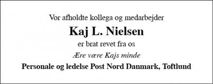 Dødsannoncen for Kaj L. Nielsen - Gram