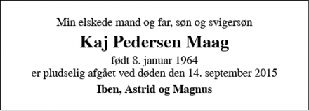 Dødsannoncen for Kaj Pedersen Maag - Søllerød