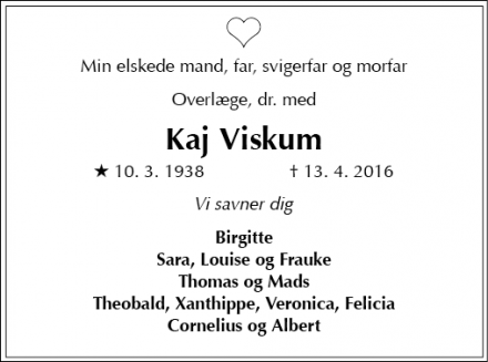 Dødsannoncen for Kaj Viskum - Frederiksberg