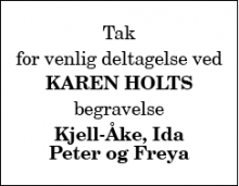 Dødsannoncen for Karen Holst - København