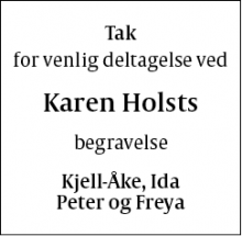 Dødsannoncen for Karen Holst - København