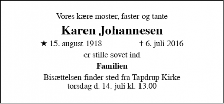 Dødsannoncen for Karen Johannesen - Viborg