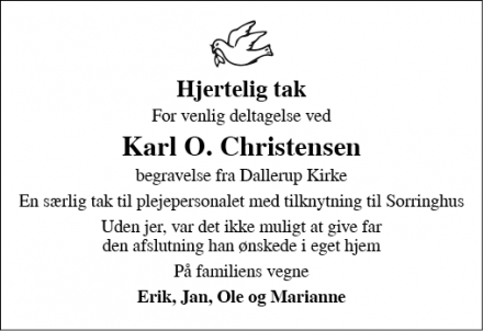 Dødsannoncen for Karl O. Christensen - Sorring 