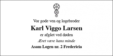 Dødsannoncen for Karl Viggo Larsen - Fredericia