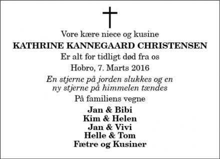 Dødsannoncen for Kathrine Kannegaard Christensen - Hobro