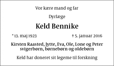 Dødsannoncen for Keld Bennike - Roskilde