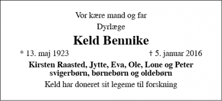 Dødsannoncen for Keld Bennike - Roskilde