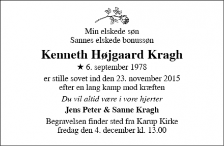 Dødsannoncen for Kenneth Højgaard Kragh - Spøttrup