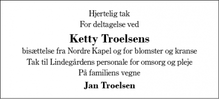 Dødsannoncen for Ketty Troelsen - Herning