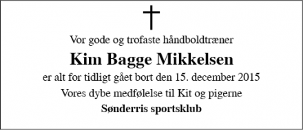 Dødsannoncen for Kim Bagge Mikkelsen - Esbjerg
