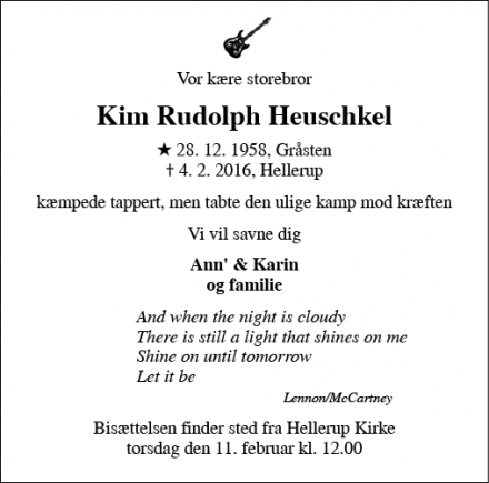 Dødsannoncen for Kim Rudolph Heuschkel - Hellerup