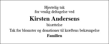 Dødsannoncen for Kirsten Andersen - Viborg