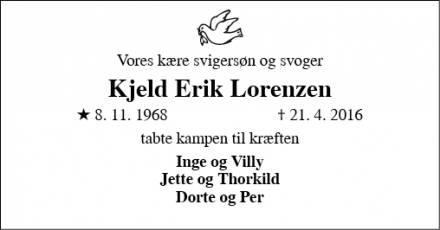 Dødsannoncen for Kjeld Erik Lorenzen  - Sakskøbing