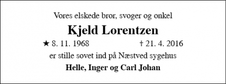 Dødsannoncen for Kjeld Lorentzen - Sakskøbing