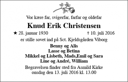 Dødsannoncen for Knud Erik Christensen - Overlund