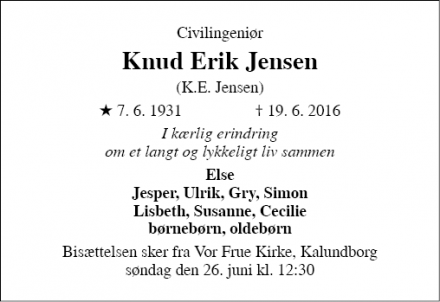 Dødsannoncen for Knud Erik Jensen - Kalundborg