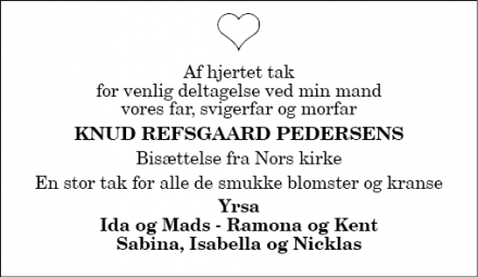 Dødsannoncen for Knud Refsgaard Pedersens - Nors