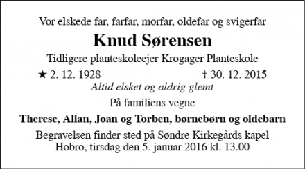 Dødsannoncen for Knud Sørensen - Gudme