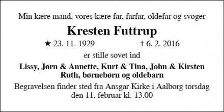 Dødsannoncen for Kresten Futtrup - Aalborg