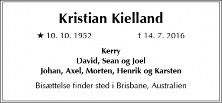 Dødsannoncen for Kristian Kielland - Brisbane, Australien