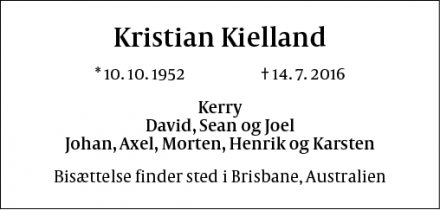 Dødsannoncen for Kristian Kielland - Brisbane, Australien