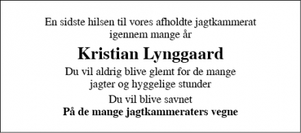 Dødsannoncen for Kristian Lynggaard - Silkeborg