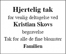 Dødsannoncen for Kristian Skov - Kolding