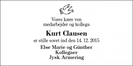 Dødsannoncen for Kurt Clausen - Herning